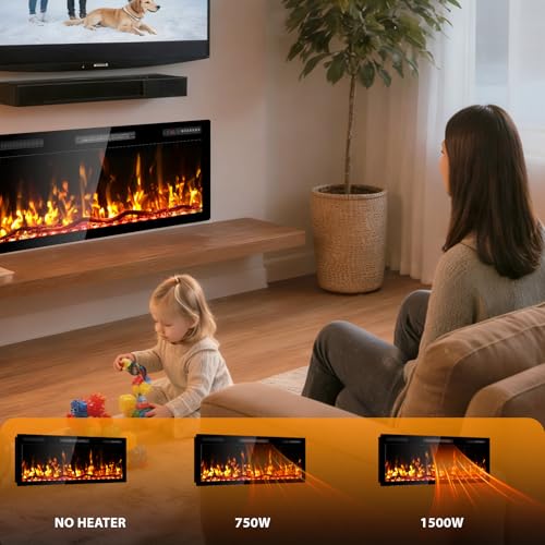 Image of Zionheat 42 inch Wide Screen Electric Fireplace-Wall Fireplace for Living Room-Fireplace Inserts /Wall Mounted with Remote Control, Timer, Dimmer, 12 Flame Colors, 750 /1500W