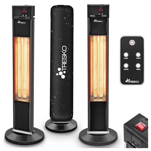 TRESKO Infrarot Stand-Heizstrahler 2000W mit Fernbedienung | Wärmestrahler Terrasse elektrisch mit 3 Heizstufen | Terrassenstrahler Innen & Außen | Infrarotstrahler mit LED-Anzeige