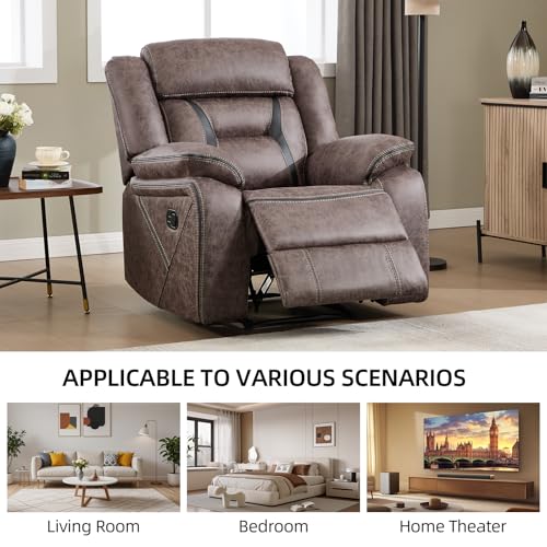 Image of EBELLO Faux Leather Manual Recliner Chair, Modern Design Single Reclining Sofa Chair with Comfortable Armrest and Backrest, Furniture for Living Room, Bedroom, Grey