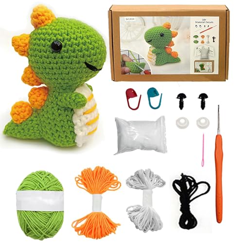 Kaaper Crochet Kit for Beginners for Adults Learn to Dinosaur Crochet Kit Crochet Animal Kit Starter Knitting with Step-by-Step Video (Green Dinosaur)