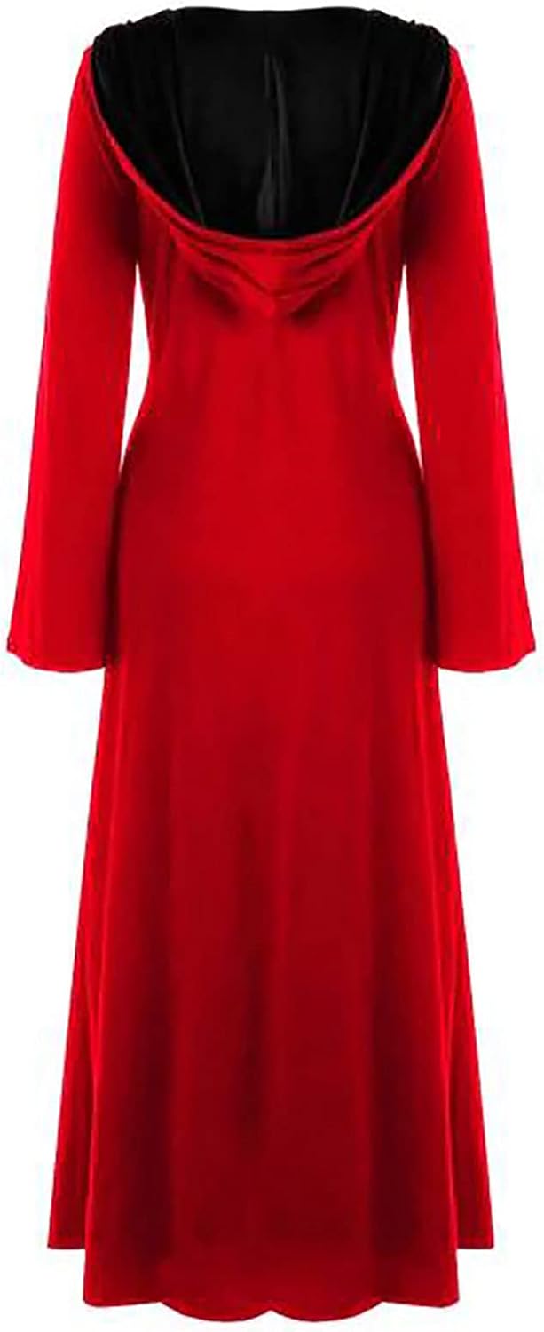Generic Women's Halloween Costume Renaissance Hooded Dress Medieval Witch Dress Vampire Costume Cape Party Cosplay Dress, XX-Large, Red
