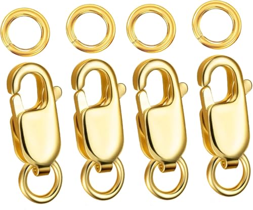 Kcctoo Silver Lobster Claw Clasp with Closed Jump Rings 14K Gold Necklace Clasps and Closures for Jewelry Making Made in Italy 12mm(0.47inch)