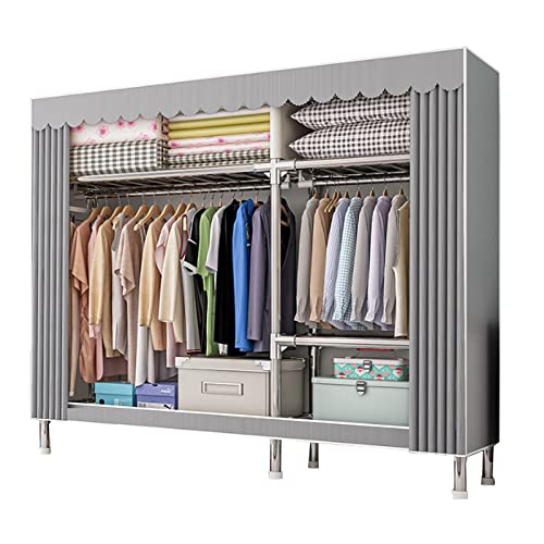 Armario de lona portátil de 106x46x173 cm con barra para colgar y estantes organizadores 2