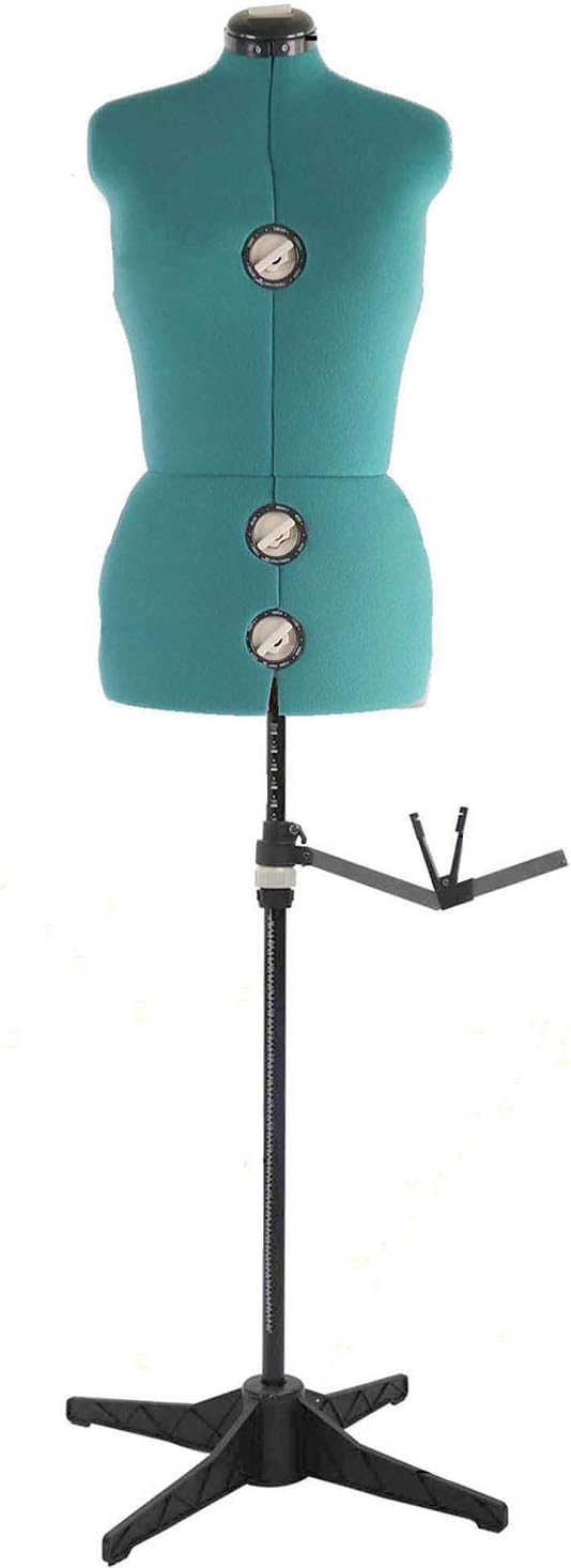 Adjustable Mannequin Dress Form with Tri-Pod Stand, 13 Dials Pinnable Female Torso Body for Sewing, Dressmakers Up to 69 Inch Shoulder Height (Small, Green)