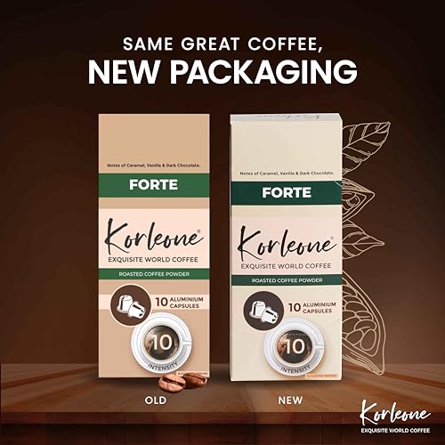 Image of KORLEONE Forte Aluminium Nespresso Compatible Coffee Pods 30 Capsules Pack of 3 Arabica Robusta Blend Intensity 10 Medium to Dark Roast Level