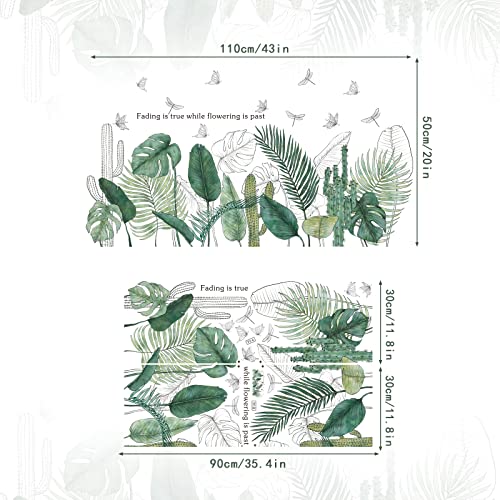 Green Plant Wall Sticker Tropical Palm Leaf Vine Wall Decals Watercolor Nature Cactus Wall Sticker Butterfly Dragonfly Wall Decals Mural For Room Nursery #TOP4