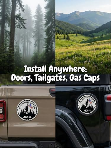 Image of 2 PCS Squatch Rated Car Emblem 4 x 4 Metal Automotive Badge 3D Metal Car Badges Emblems Round Emblem Decals Car Badge Decals Stickers Compatible with Vehicles Trucks SUV RV Decoratio (Squatch Rated-A)