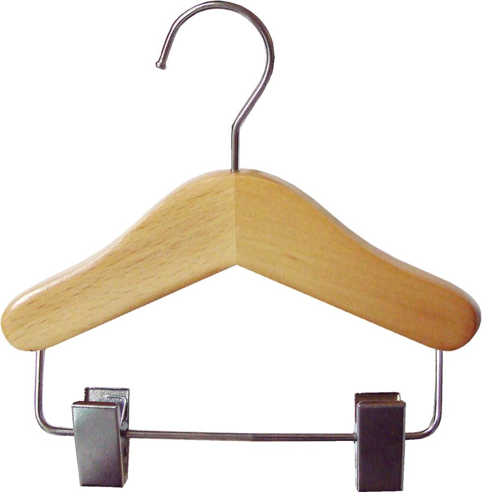 Small Wooden Combo Hanger with Clips, 6 inch Hangers for