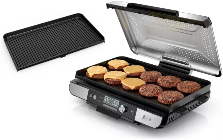 Niinnja Sizzle Pro XL 20" Indoor Griddle & Grill with Pro Temp, Detachable Ventilated Lid, Grease Control, Ceramic Nonstick Plates, Even Edge Cooking, Extra Large Capacity, Silver/Black (Model GX 101)