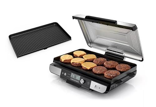 Niinnja Sizzle Pro XL 20" Indoor Griddle & Grill with Pro Temp, Detachable Ventilated Lid, Grease Control, Ceramic Nonstick Plates, Even Edge Cooking, Extra Large Capacity, Silver/Black (Model GX 101)