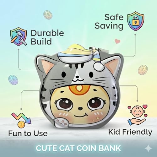 Image of Sajani Cute Cartoon Creative Portable Piggy Bank, Money Saving Box with Combination Lock, Mini Coin Bank Gifts for Boys and Girls, Best Return Gifts for Kids (Pack of 1) (Tiger - Grey)