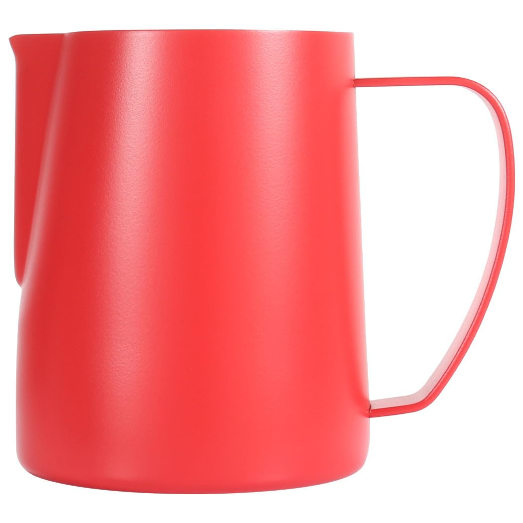 Photo 1 of Milk Frothing Pitcher, 20oz/600ml Stainless Steel Espresso Steaming Pitcher, Milk Frother Steamer Cup For Latte Art Cappuccino With Measurement Scale, Red