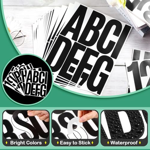 Image of Qilery 32 Sheets 5 Inch Letter and Number Stickers Self Adhesive Vinyl Letters Alphabet Stickers Big Font Letters Number Tags for School Classroom Home Mailbox Decor (Black)