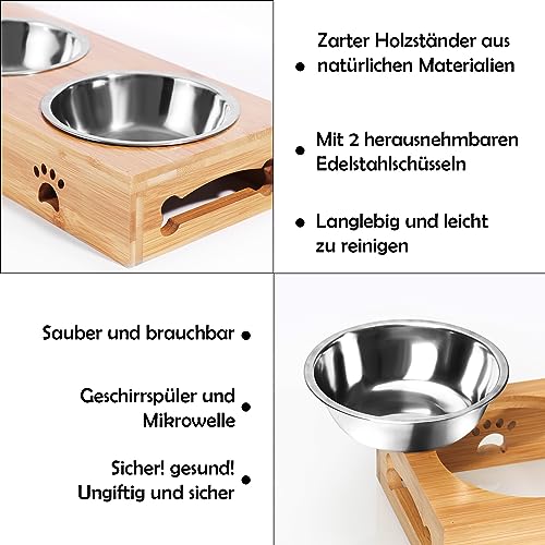 Hundenapf Erhöht Bambus, OXYEFEI Personalisierter Katzennapf mit Namen Text Design und rutschfest Bambussockel Für Kleine und Mittelgroße Katzen/Hunde