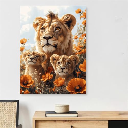 Peinture par Numéro Animal Lion Toile Haut de Gamme 90x150 cm Châssis Bois pour Adulte