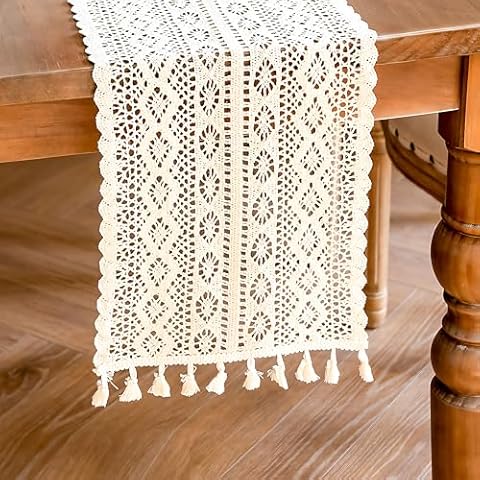Durable Beige Boho Table Runner with Tassels Cover
