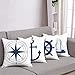 BLEUM CADE Nautical Sailing Throw Pillow Cover Blue Anchor Navigation Compass Sailboat Pillowcase Set of 4 Decorative Cushion Cover for Home Office Car Sofa Couch (Blue White, 18 x 18 Inch)