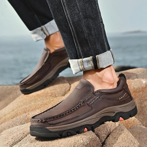 Men's Slip On Leather Shoes, Walking Loafers Lightweight Casual Sneakers, Outdoor Comfortable Hiking Shoes, for Travel, Camping, Running2