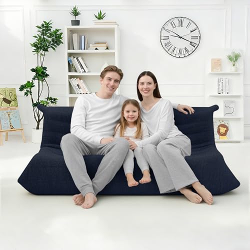 Image of HABUTWAY Bean Bag Chairs Fireside Lazy Floor Sofa,3 Seater,Navy Blue
