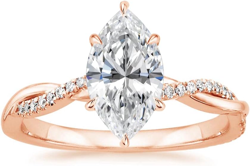 2 CT Marquise Cut Moissanite Engagement Rings for Women Handmade Wedding Bridal Set Solitaire Twisted Band Sterling Silver 10k 14k 18k Solid Gold Anniversary Promise Gifts