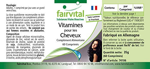 Fairvital | Haar Vitamine Tabletten - Haar Vital - HOCHDOSIERT - 60 Tabletten - mit Vitamin B-12, Biotin, Zink, Spurenelementen, Bierhefe und Sojaprotein