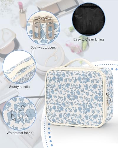 Image of Relavel Travel Makeup Case, Professional Makeup Artist Makeup Bag, Portable Makeup Train Case Organizer with Adjustable Dividers, Cute Cosmetic Bags Birthday Gifts for Girls and Women, Floral Print