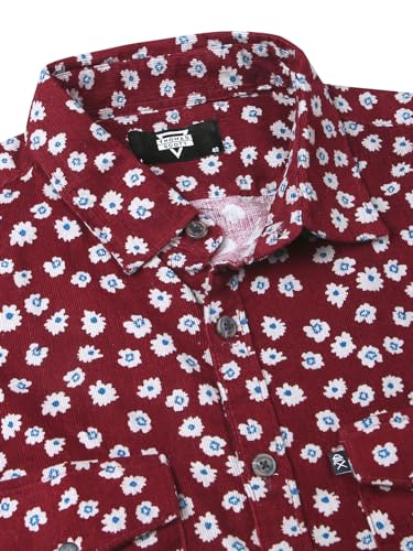 Image of Thomas Scott Men Slim Fit Pure Cotton Corduroy Floral Printed Semi-Formal Shirt
