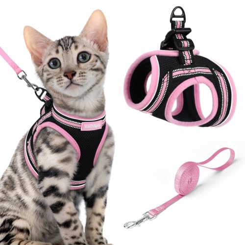 Image of rabbitgoo Cat Harness and Leash Set, Step-in Soft Vest, Black & Pink