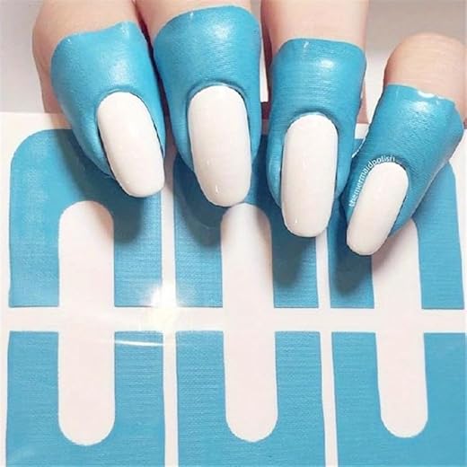 1Pack Stripping Tape Anti-Splash Protection Nails Creative U-Shaped Fingerprint Stickers Finger Skin Protection Nail Polish Stickers (Blue)