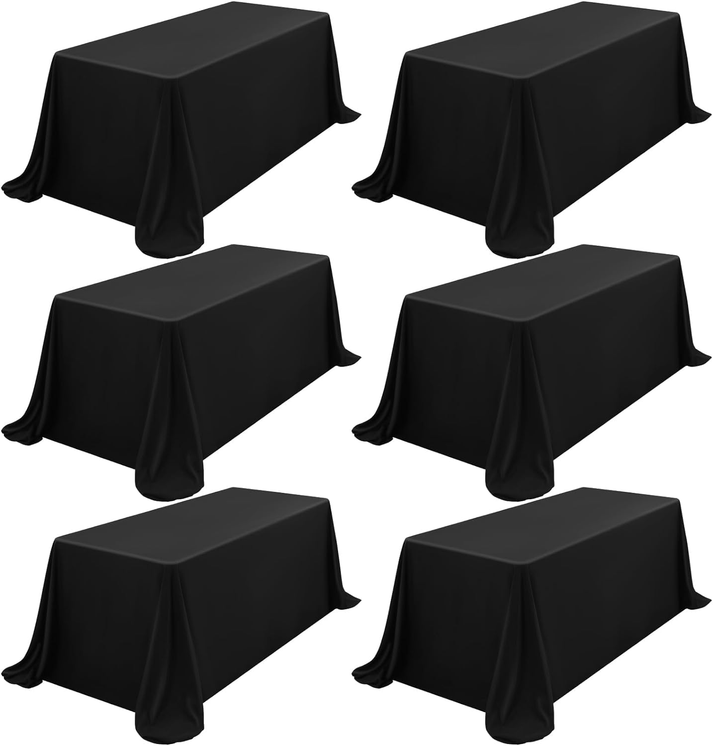 Paquete de 6 Manteles Negro de Poliéster para Mesas Rectangulares de 8 Pies, Reutilizables para Banquetes de Bodas y Fiestas (229 x 396cm)