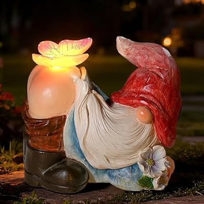 TSTGEE Gnomes Garden Decor Solar Led Lights Outdoor Funny Gnome Decor with Butterfly Waterproof for Home,Yard Art,Gardening Gifts for Women