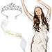 WILLBOND 2 Pieces Prom Queen Satin Sash Prom Sash Rhinestone Crystal Tiara Crown with Comb for Graduation and Prom Party Supplies