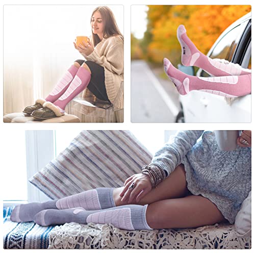Image of Hylaea Merino Wool Ski Socks, Cold Weather Socks for Snowboarding, Snow, Winter, Thermal Knee-high Warm Socks, Hunting