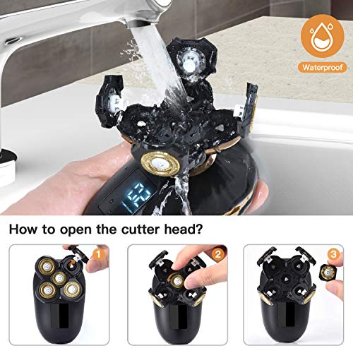 Roziahome Electric Razor for Men 5 in 1 Bald Head Shaver Hair Clippers Wet and Dry Electric Shaver for Men Head and Face Grooming Kit Cordless Rechargeable LCD Display