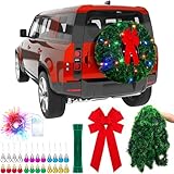 Wavwavw LED Christmas Car Spare Tire Decoration Make Your Own Truck Wreath 196.8 ft Tinsel Garland 24 Pcs Christmas Balls Ornaments Battery Operated Lights Outdoor Festive Accessory(Green)