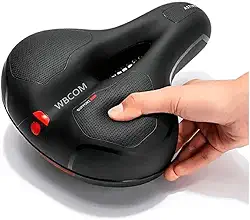 Assento de bicicleta confortável, selim de bicicleta largo com absorção de choque, almofada de bicicleta macia à prova d'água com faixa refletiva para MTB Spinning Wbcom