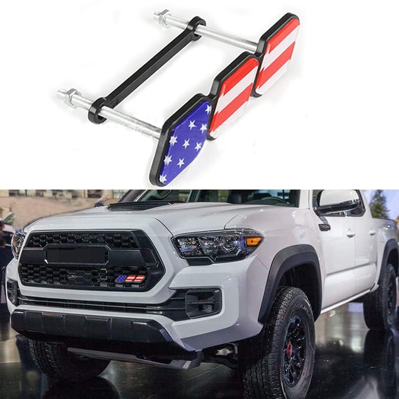 Image of Tri-Color Grille Badge Emblem Decoration Accessories Car Truck Label Compatible for Tacoma 4Runner Tundra Sequoia Rav4 Highlander (Color Flag)