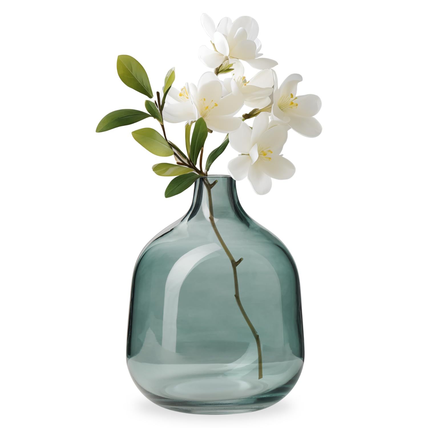 Torre & Tagus Belle Mouth Blown Art Glass Vase for Flowers - 5" Tall Light Blue Unique Flower Vase, Clear Handmade Bottle Vase for Home Decor, Bud Vase as Decorative Shelf Decor or Wedding Gift