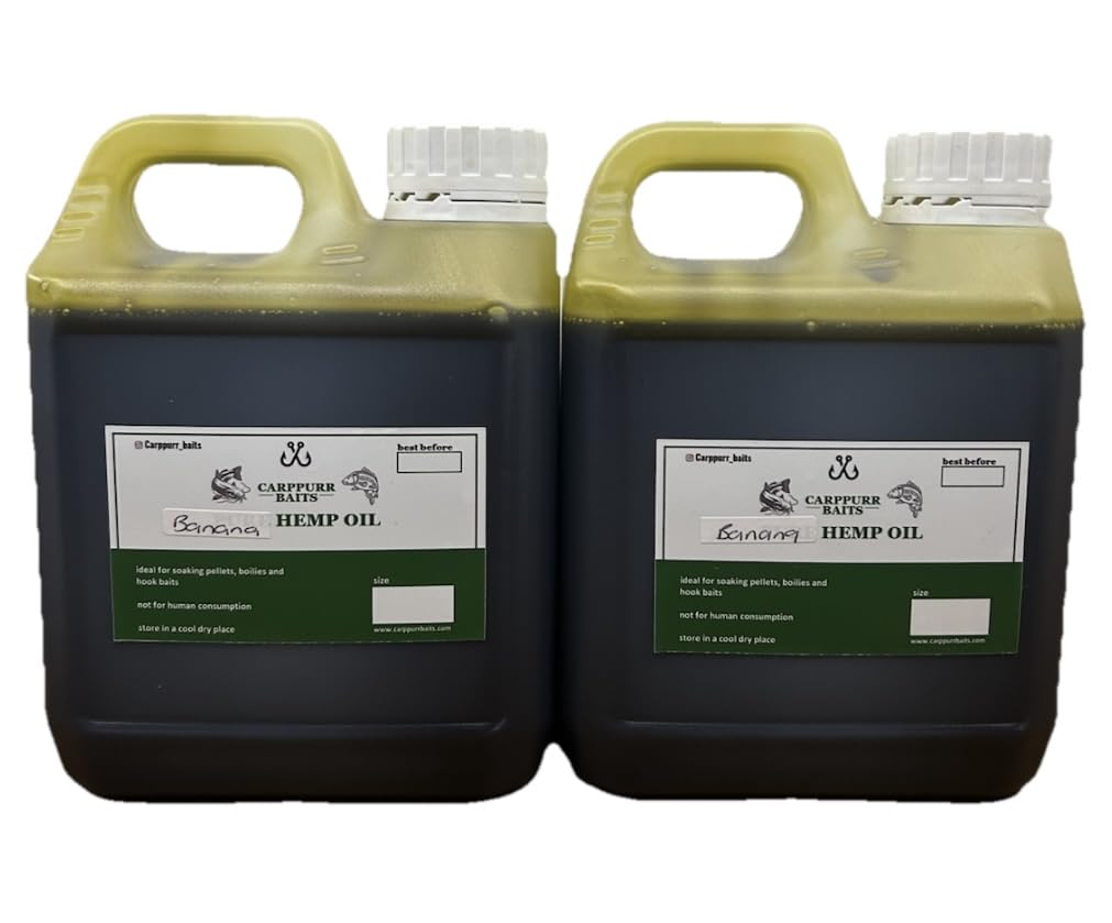 Carppurr baits Banana Flavoured Hemp Oil For Fishing 500ml-1L-2L-3L-5L – High Attraction Fishing Oil for Carp & Coarse Fishing – Sweet Liquid Bait & Pellet Booster (2 litre)
