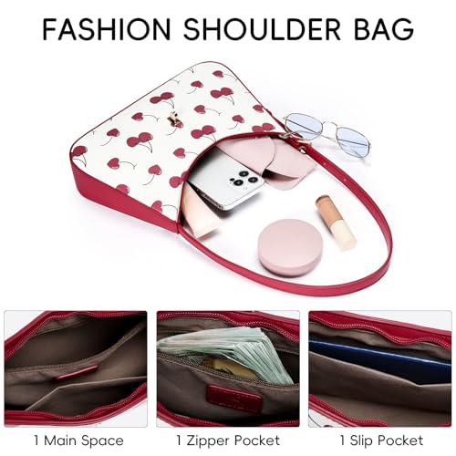 Image of CLUCI Shoulder Bag for Women, Cherry Purses for Women, Cherries Handbag Hobo Bags Vegan Leather Crossbody Purse with Adjustable Strap