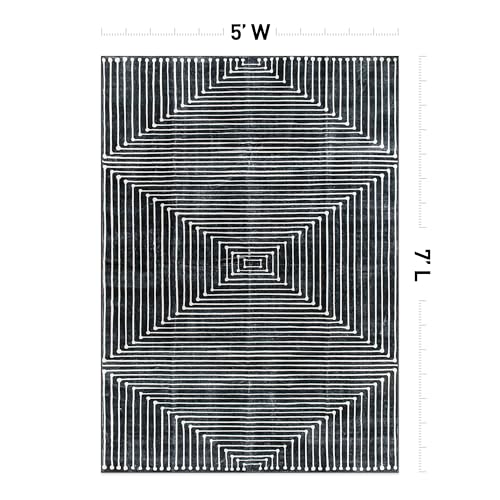 Rugshop Marbella Bohemian Stripes Washable Non Slip Area Rug 5' x 7' Black