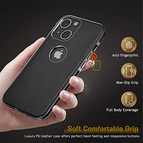 Lohasic For Iphone 13 Leather Case, Thin Luxury Business Pu Soft Non-Slip Grip Hybrid Bumper Shockproof Full Body Protective Cover Men Women Phone Cases For Iphone 13 6.1" (2021) - Black #TOP4
