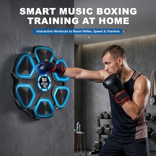 Image of Music Boxing Machine for Adults & Kids, 11 Modes 9 Speeds Bluetooth Indoor Trainer with LED Display, Wall Mounted Punching Target, Interactive Boxing Training Equipment for Home Gym