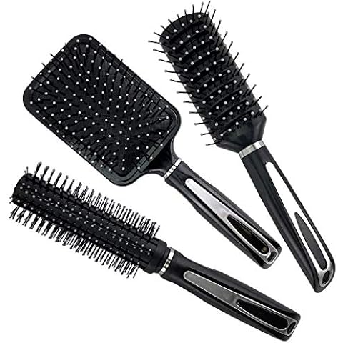 HOVUK® 3pcs Hair Brush Set Paddle, Round (Radial) and Vented Hairbrush Detangle Perfect for Wet or Dry Hair for Women Men Kids, Hair Brush for Long Thick Thin Curly Hair Styling Brush Cover