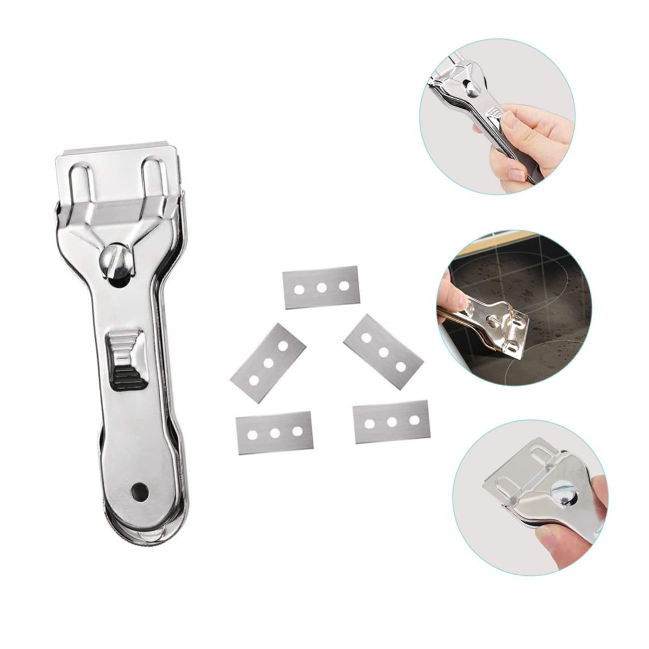 Cabilock 3sets Raschietti per Pulizia e Ceramica Raschietto Professionale per Piani Induzione e Ceramici con Lame Intercambiabili Facile Utilizzo e Precisione per Casa e Cucina
