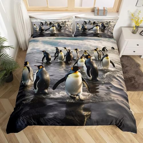 NDXRWDZR Funda Nordica Cama 90 Infantiles PingüInos AntáRticos Edredón Cama 90 para Niñas Niños con Cremallera Suave Transpirable Microfibra Fundas Nordicas 150x220 cm + 2 Fundas de Almohada 50x80 cm