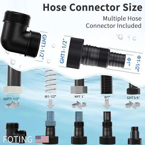 FOTING 1/2HP Submersible Water Pump with Stainless Steel Base - Removes Water to 0.04" Depth, 2450GPH Portable Sump Pump for Puddles, Pools, Boats, Gardens & Ponds - 10Ft Cord Included - Image 7