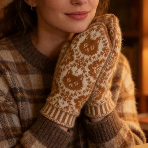 Manoplas para mujer con patrón de gato: guantes gruesos y cálidos de invierno 3