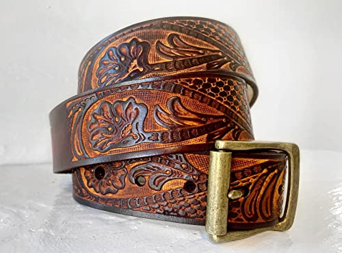 LIBRARY BY DESIGN INC Men's Tooled Leather Belt with Personalized Custom Name - Free Personalization - Western Personalized Gift for Him or Her, Men or Women4