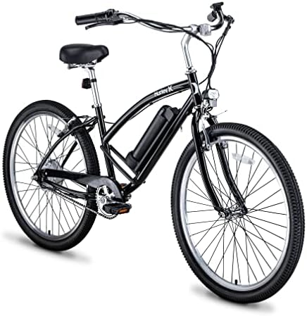 Hurley Electric Bikes Kickflip Beach Cruiser Single Speed E-Bike (Black, Medium / 16 Fits 5'4"-6'1")